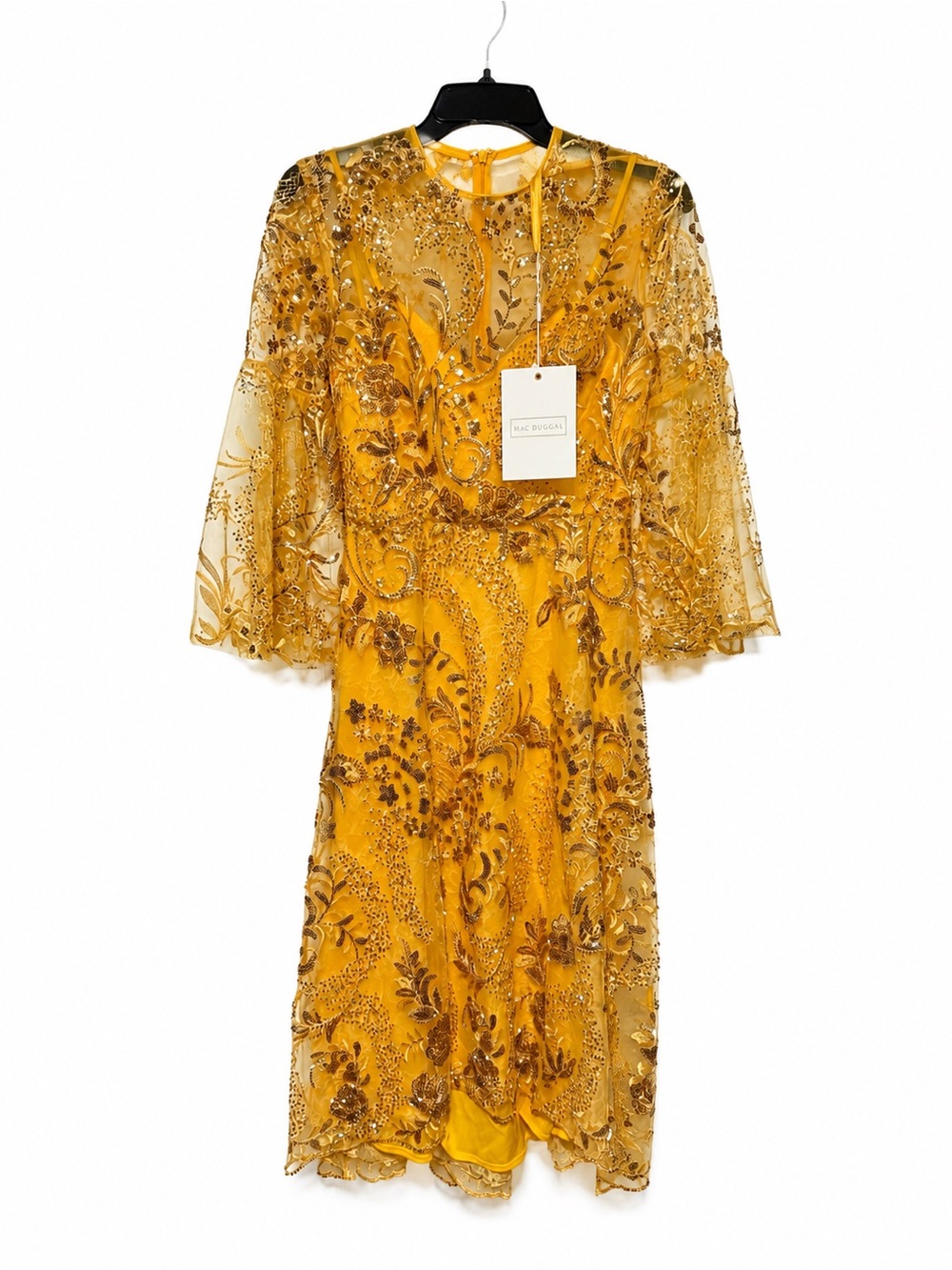 Mac Duggal Mustard Gold Beaded Midi Dress - Picture 3 of 4